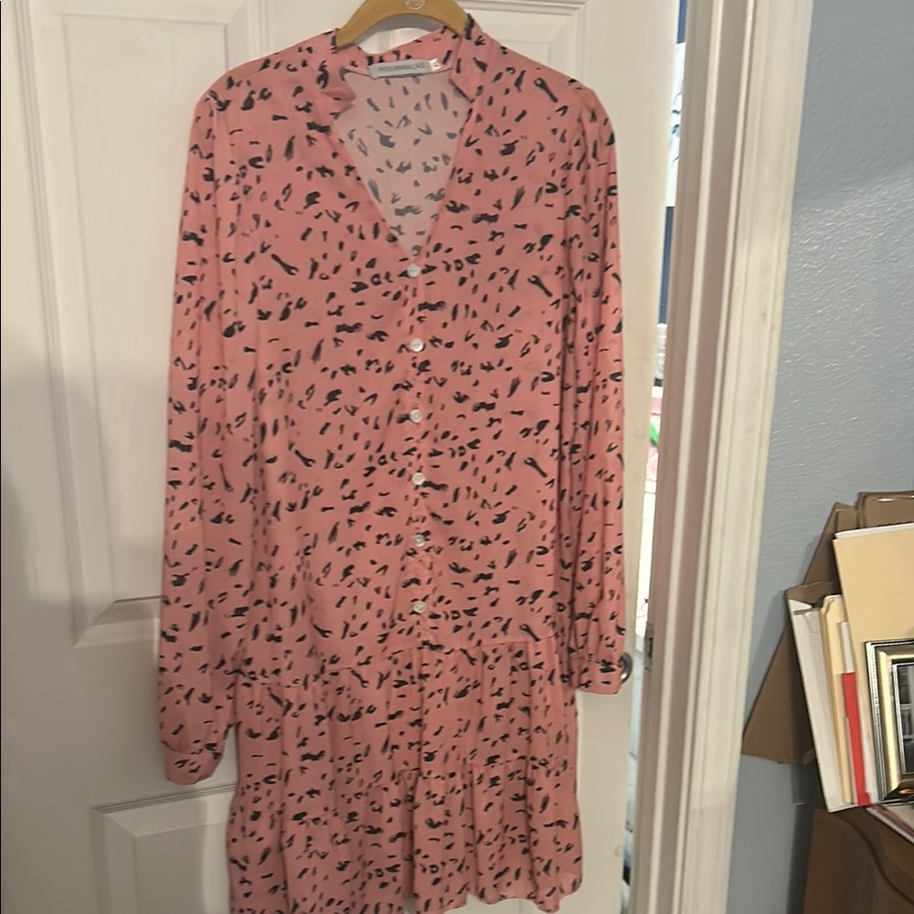 Pink V-Neck Sheer Sleeve Mini Dress